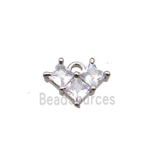 Copper Heart Pendant Pave Zircon Platinum Plated