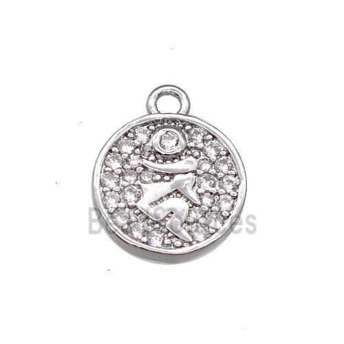 Copper Circle Pendant Pave Zircon Platinum Plated