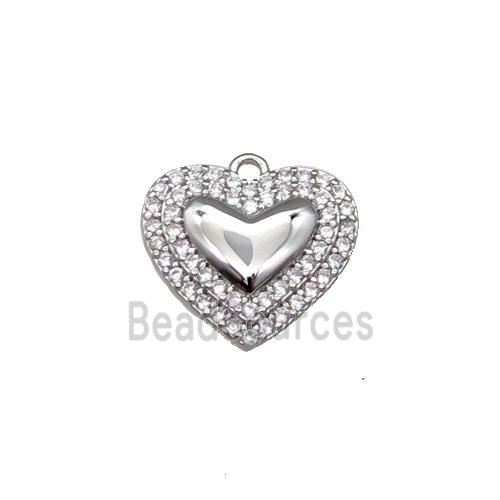 Copper Heart Pendant Pave Zircon Platinum Plated