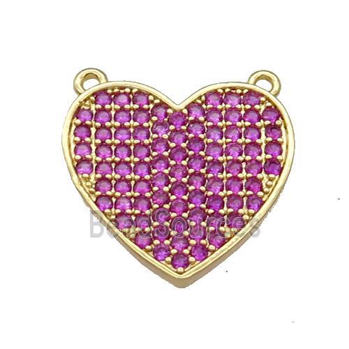 Copper Heart Pendant Pave Hotpink Zircon With 2loops Gold Plated