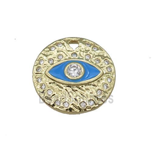 Copper Circle Eye Pendant Blue Enamel Gold Plated