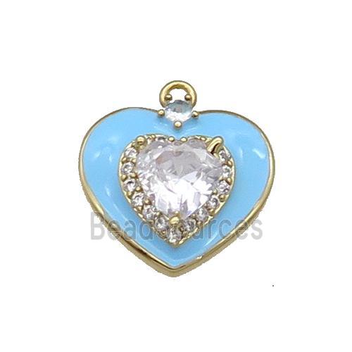 Copper Heart Pendant Pave Zircon Blue Enamel Gold Plated