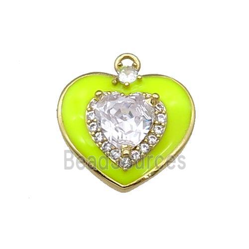 Copper Heart Pendant Pave Zircon Yellow Enamel Gold Plated