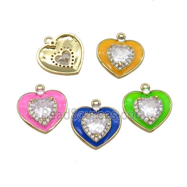 Copper Heart Pendant Pave Zircon Mix Enamel Gold Plated