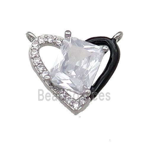 Copper Heart Pendant Pave Zircon Black Enamel Platinum Plated