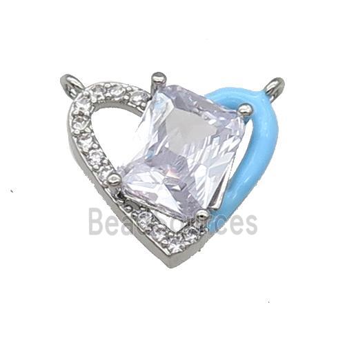 Copper Heart Pendant Pave Zircon Blue Enamel Platinum Plated