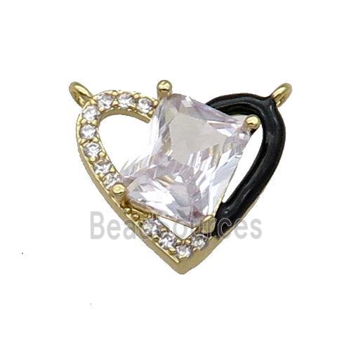 Copper Heart Pendant Pave Zircon Black Enamel Gold Plated