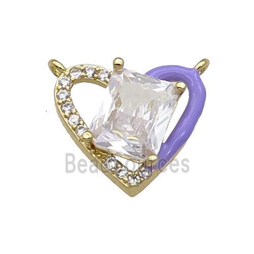 Copper Heart Pendant Pave Zircon Lavender Enamel Gold Plated