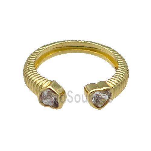 Copper Ring Pave Zircon Heart Gold Plated