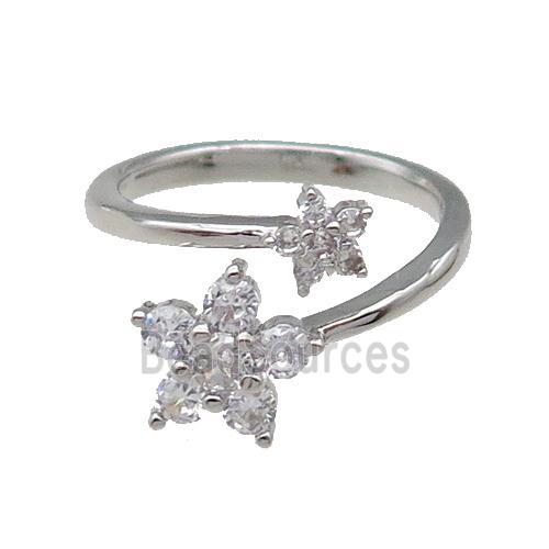 Copper Ring Pave Zircon Flower Platinum Plated