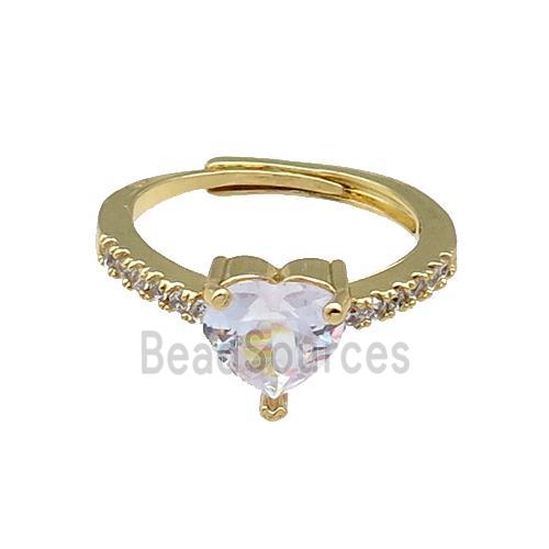 Copper Heart Ring Pave Zircon Adjustable Gold Plated