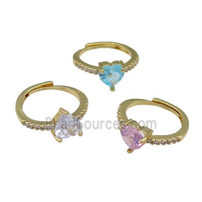 Copper Heart Ring Pave Zircon Adjustable Gold Plated Mix