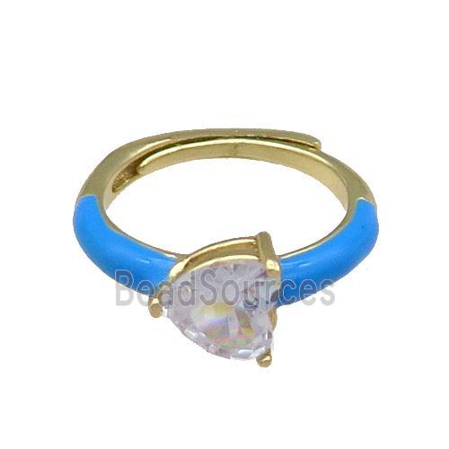 Copper Ring Heart Blue Enamel Adjustable Gold Plated