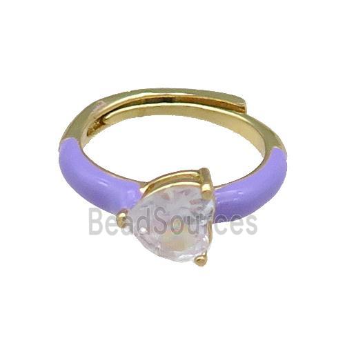 Copper Ring Heart Lavender Enamel Adjustable Gold Plated