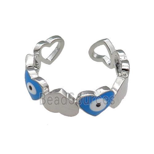 Copper Heart Ring Blue Enamel Evil Eye Platinum Plated