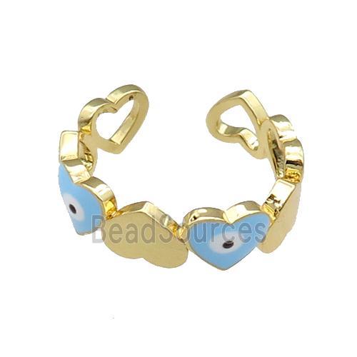 Copper Heart Ring Blue Enamel Evil Eye Gold Plated