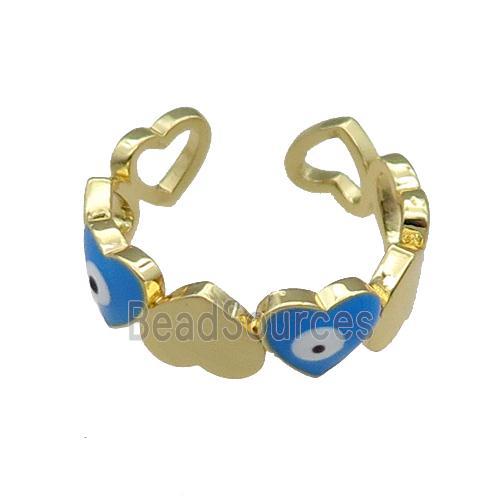 Copper Heart Ring Blue Enamel Evil Eye Gold Plated