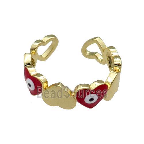 Copper Heart Ring Red Enamel Evil Eye Gold Plated