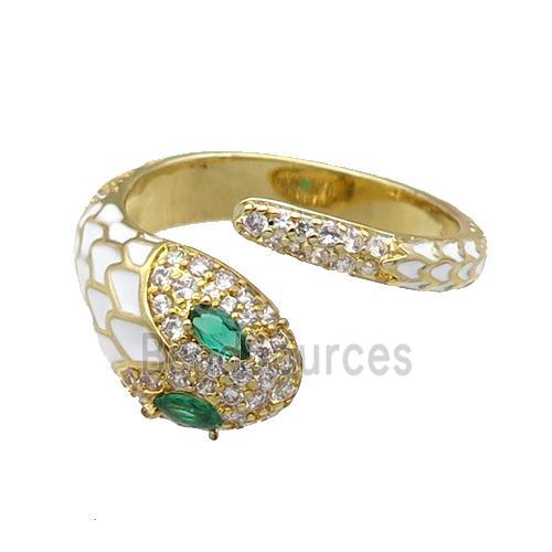 Copper Snake Ring Pave Zircon White Enamel Gold Plated