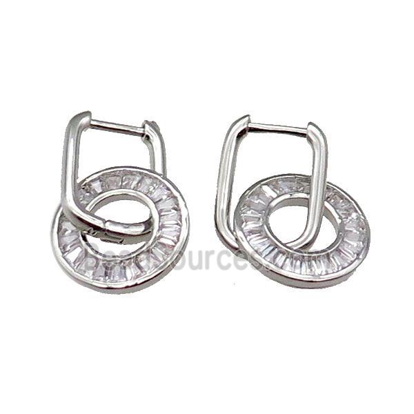 Copper Latchback Earring With Circle Pave Zircon Platinum plated