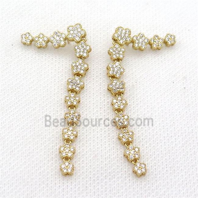 Copper Stud Earring Pave Zircon Flower Gold Plated