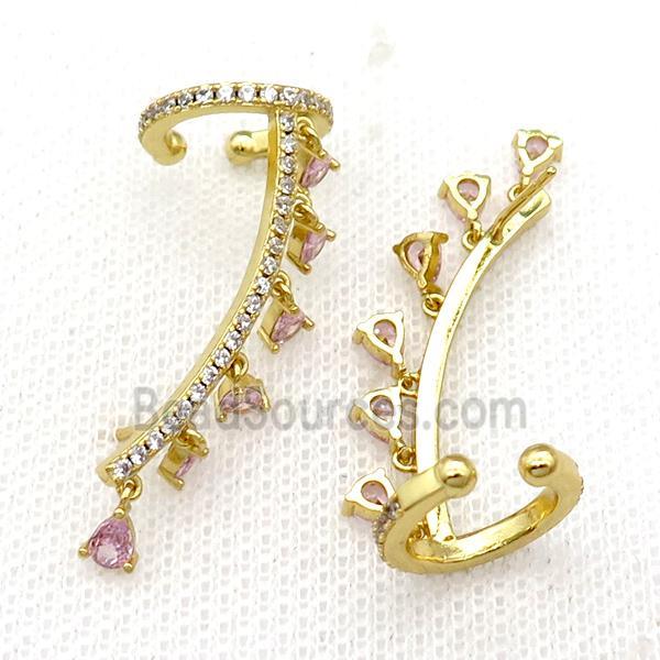 Copper Clip Earring Pave Pink Zircon Gold Plated