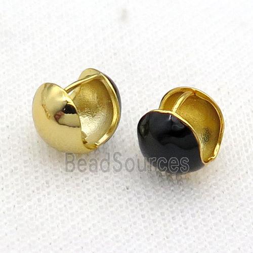 Copper Latchback Earring Black Enamel Circle Gold Plated