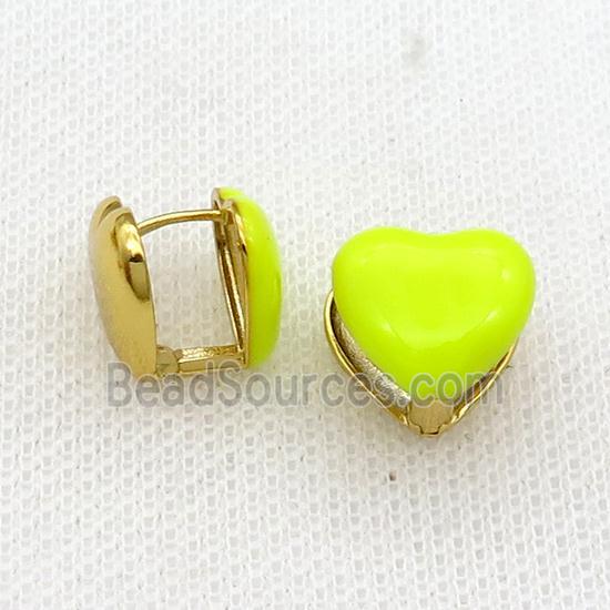 Copper Latchback Earring Yellow Enamel Heart Gold Plated