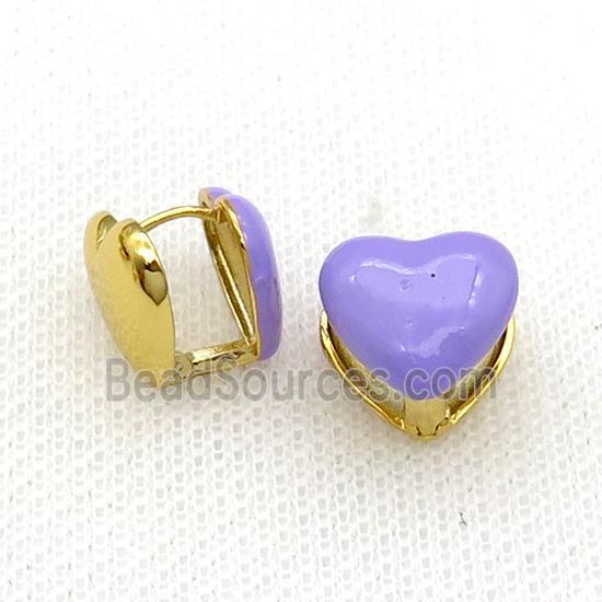 Copper Latchback Earring Lavender Enamel Heart Gold Plated