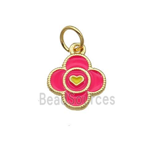 Copper Clover Pendant Hotpink Enamel Gold Plated