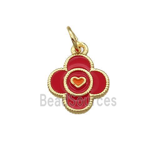 Copper Clover Pendant Red Enamel Gold Plated