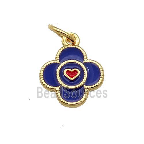 Copper Clover Pendant Blue Enamel Gold Plated