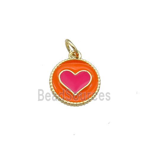 Copper Circle Hart Pendant Orange Enamel Gold Plated