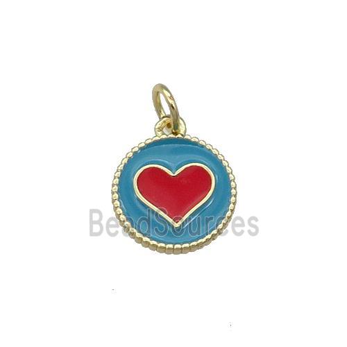 Copper Circle Hart Pendant Teal Enamel Gold Plated