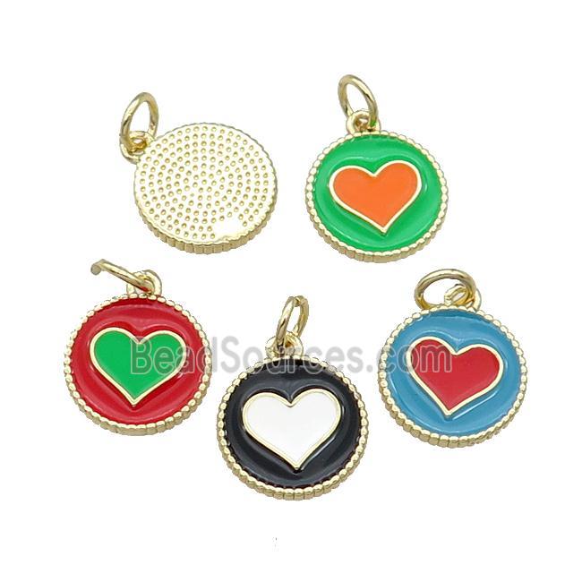 Copper Circle Hart Pendant Enamel Gold Plated Mixed