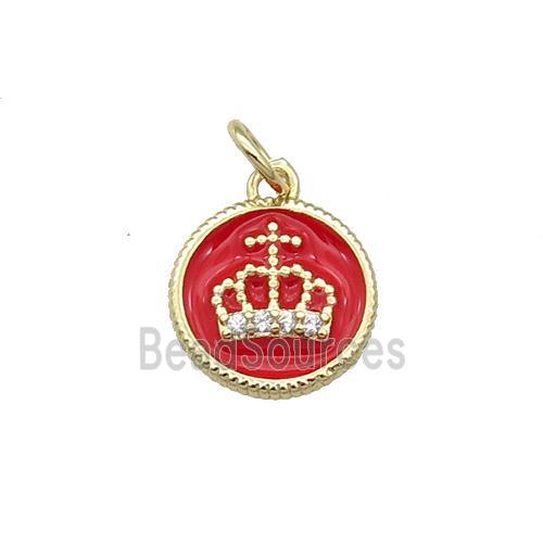 Copper Circle Crown Pendant Red Enamel Gold Plated