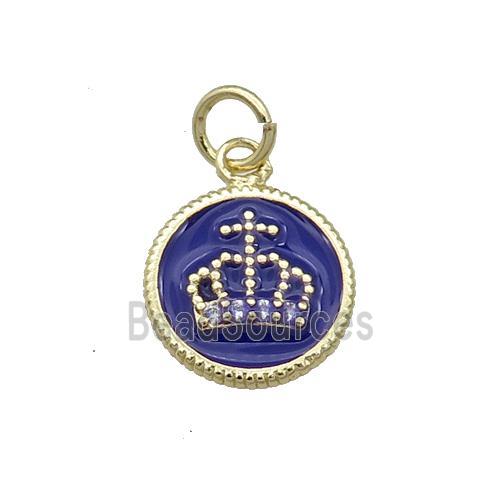 Copper Circle Crown Pendant Blue Enamel Gold Plated