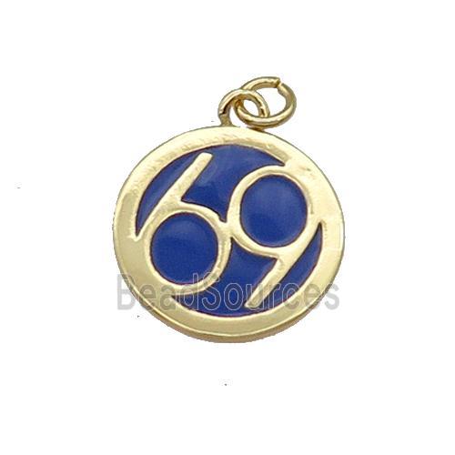 Copper Circle 69 Pendant Blue Enamel Gold Plated