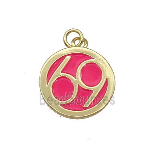 Copper Circle 69 Pendant Pink Enamel Gold Plated