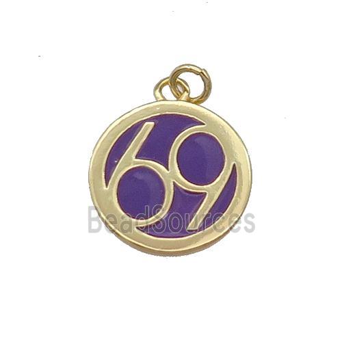 Copper Circle 69 Pendant Purple Enamel Gold Plated