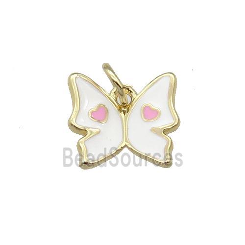 Copper Butterfly Pendant White Enamel Gold Plated