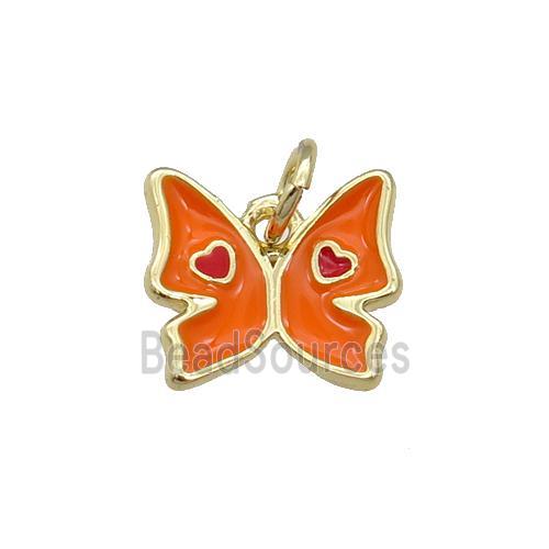 Copper Butterfly Pendant Orange Enamel Gold Plated