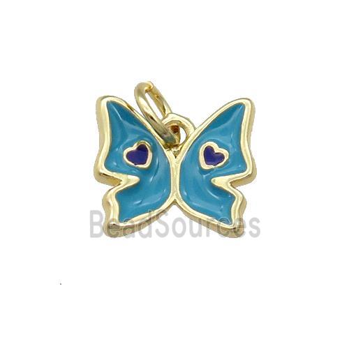 Copper Butterfly Pendant Teal Enamel Gold Plated