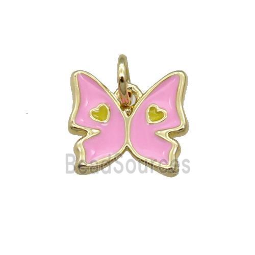 Copper Butterfly Pendant Pink Enamel Gold Plated