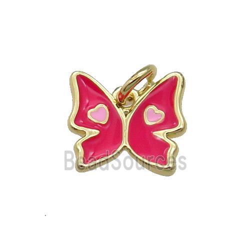 Copper Butterfly Pendant Red Enamel Gold Plated