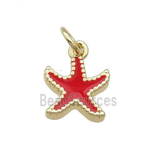 Copper Starfish Pendant Red Enamel Gold Plated