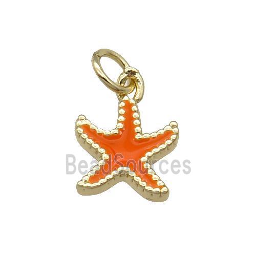 Copper Starfish Pendant Ornage Enamel Gold Plated