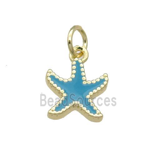 Copper Starfish Pendant Teal Enamel Gold Plated