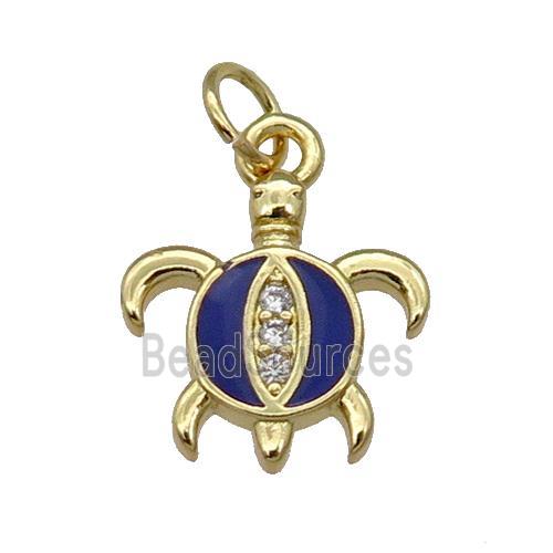 Copper Tortoise Pendant Blue Enamel Gold Plated