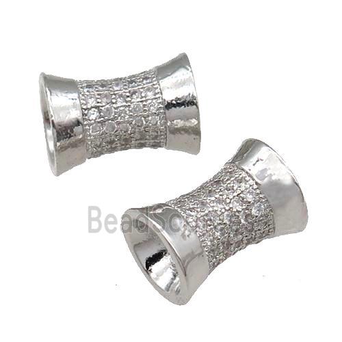 Copper Bamboo Beads Pave Zircon Platinum Plated